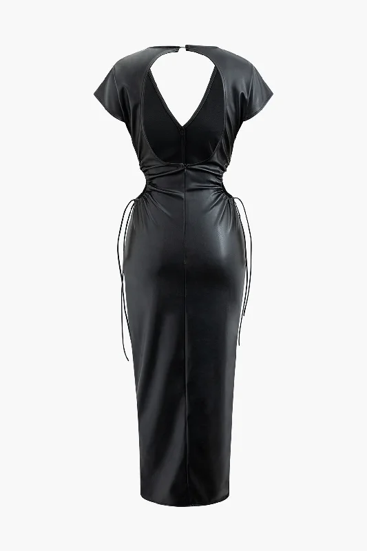 Sequined maxi dresses for formal evening galasV-neck Faux Leather Cut Out Drawstring Midi Dress Sequined maxi dresses for formal evening galasV-neck Faux Leather Cut Out Drawstring Midi Dress
