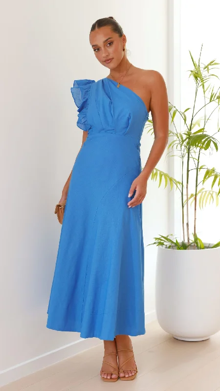 Linen maxi dresses for a breathable and lightweight summer optionStassie Midi Dress - Blue