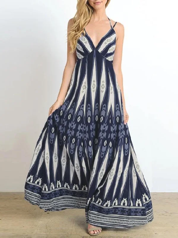 Maxi dresses with a ruffled neckline for a charming lookV-neck Retro Print Suspender Long Dress Maxi dresses with a ruffled neckline for a charming lookV-neck Retro Print Suspender Long Dress