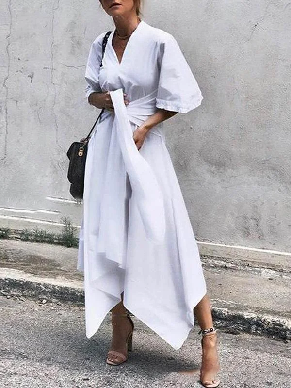 Maxi dresses with pocket details for added functionalityV-Neck Short Sleeve Irregular Maxi Dress Maxi dresses with pocket details for added functionalityV-Neck Short Sleeve Irregular Maxi Dress