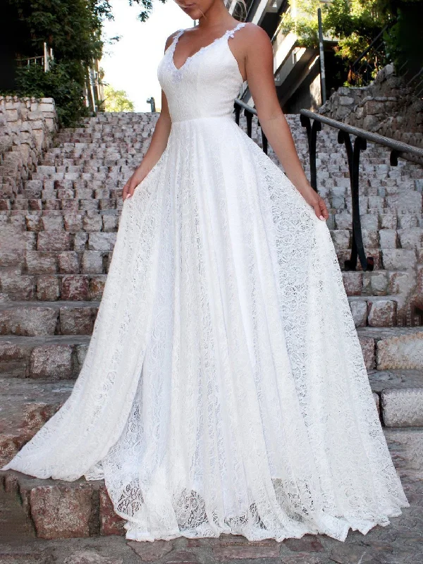 Maxi dresses with a wrap - around style for a customizable fitV-neck Sling Lace Long Dress