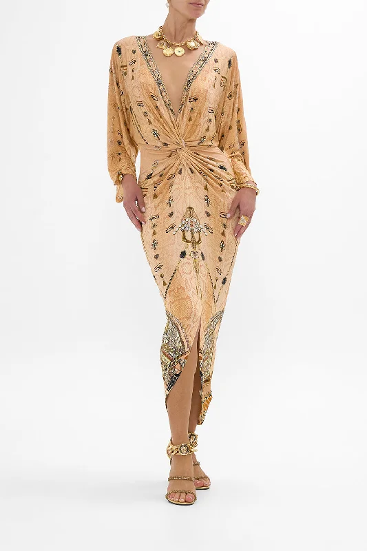 Midi dresses with fringe details for a fun and energetic styleLONG SPLIT FRONT TWIST DRESS KINGDOM OF HEIROGLYPHS