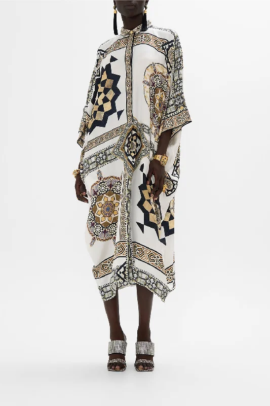 Midi dresses with V - necklines for a flattering and elongating effectBATWING KAFTAN TILE STYLE
