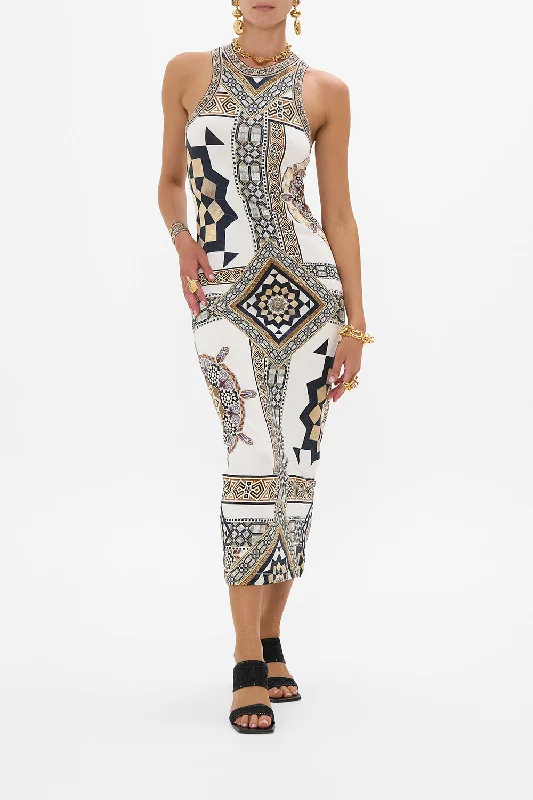Midi dresses with cotton - blend materials for everyday comfortJERSEY TANK DRESS TILE STYLE