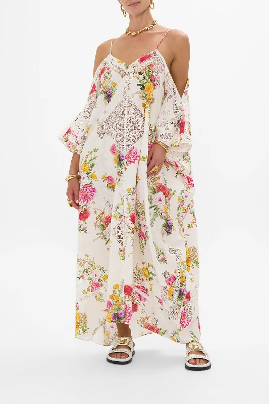 Midi dresses with ruffled sleeves for a more feminine and voluminous lookSHOESTRING STRAP KAFTAN EGYPTIAN ROSE