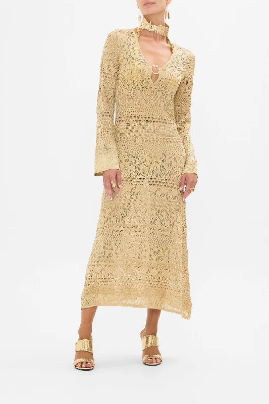 Midi dresses with patchwork patterns for a one - of - a - kind styleHARDWARE DETAIL KNIT DRESS VALLEY OF THE KINGS