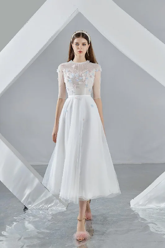 Midi dresses with ruched sleeves for a more fitted and stylish arm lookAshlyn A-line Round Neck Organza Midi Dress