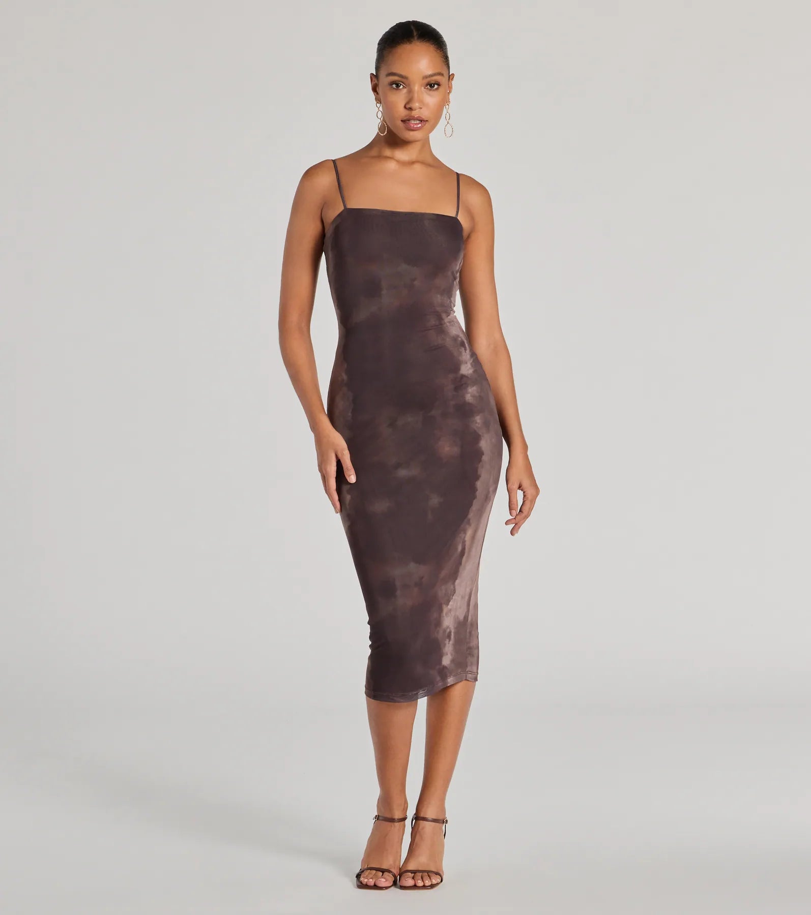 Midi dresses with wrap - around skirts for a customizable fitChicly Femme Bodycon Abstract Mesh Midi Dress
