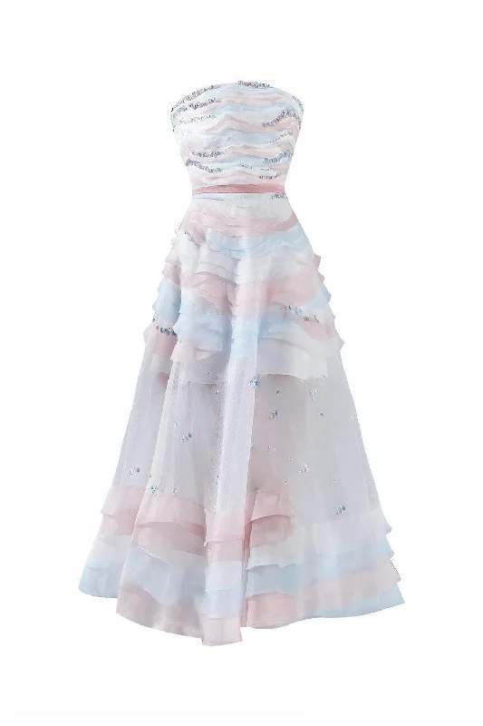 Wrap - style midi dresses in silk for a sophisticated office lookDallas Strapless Layered Organza Midi Dress