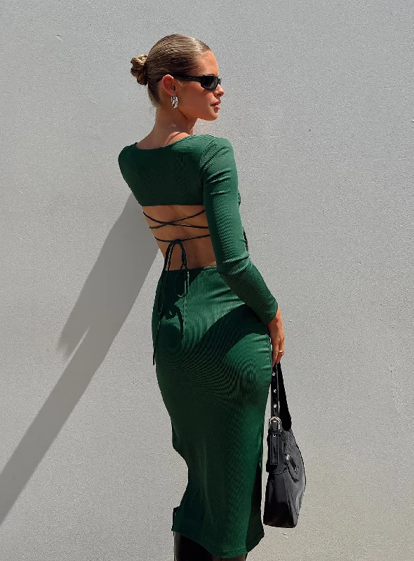 Midi dresses with button - front designs for a classic touchEsplin Long Sleeve Midi Dress Green Midi dresses with button - front designs for a classic touchEsplin Long Sleeve Midi Dress Green