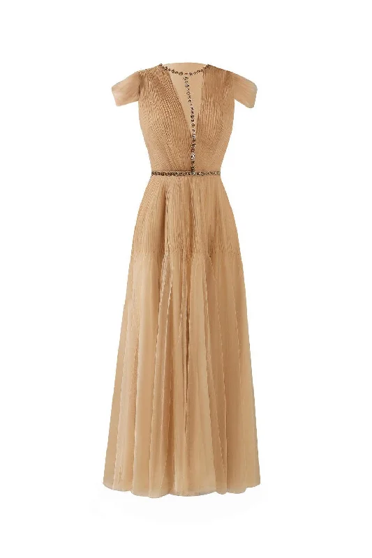 Midi dresses with embroidered accents for a unique and detailed designFlorence A-line Cold Shoulder Sleeved Organza Midi Dress