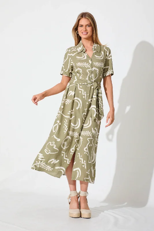 Midi dresses with polka dot prints for a playful summer outfitFlorian Midi Shirt Dress In Khaki And White Linen Blend Midi dresses with polka dot prints for a playful summer outfitFlorian Midi Shirt Dress In Khaki And White Linen Blend