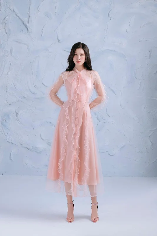 Midi dresses with ribbed textures for a unique and tactile appearanceFlowercup Layered Ruffled Mesh Sheer Midi Dress