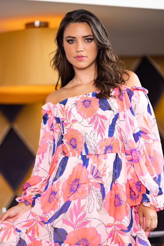 Midi dresses with tiered skirts for a bohemian festival lookLaurel floral Strapless Dress