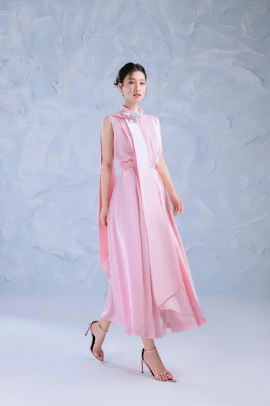 Maxi - inspired midi dresses with flowing fabrics for a beachy vibeLotus Fit and Flare Sleeveless Silk Midi Dress