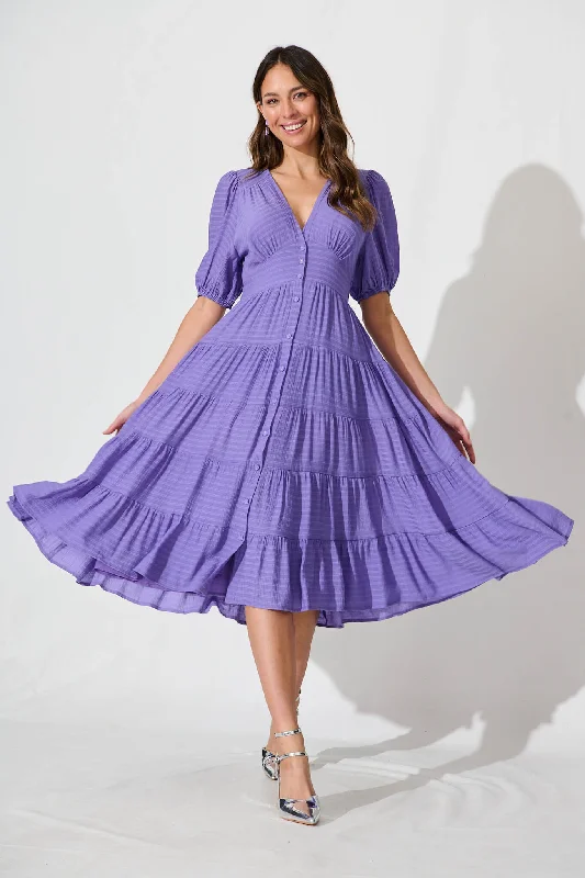 Velvet midi dresses in jewel tones for a glamorous winter eventModica Midi Dress In Purple