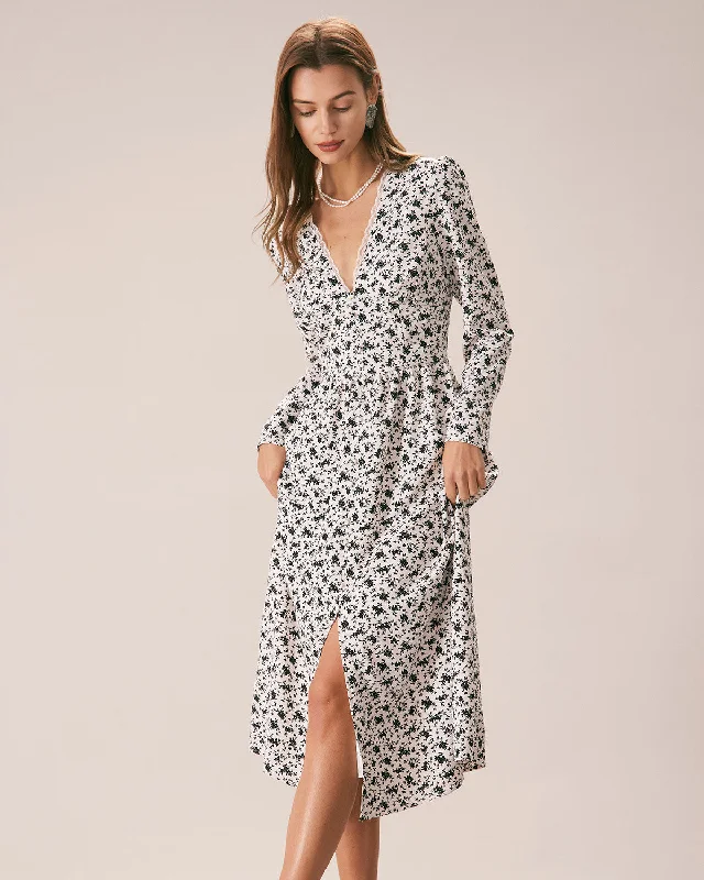 Midi dresses with mesh inserts for a trendy and breathable optionThe Black Deep V Neck Floral Lace Midi Dress