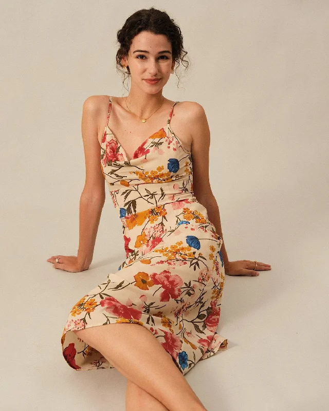 Sleeveless midi dresses with lace details for summer weddingsThe Cowl Neck Suspender Midi Dress