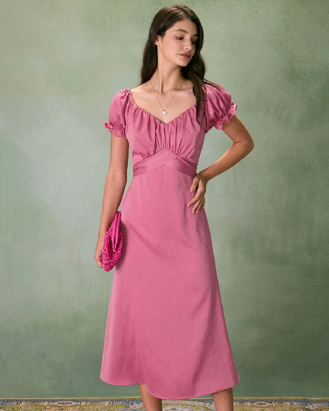 Midi dresses with abstract art prints for an artistic statementThe Pink Sweetheart Neck Ruched Satin Midi Dress