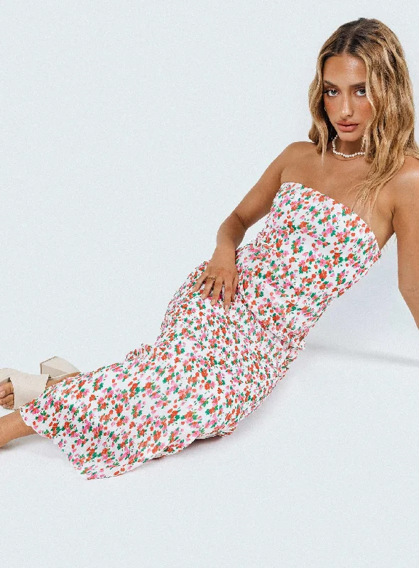 Sleeveless midi dresses with lace details for summer weddingsTiarna Strapless Midi Dress Floral