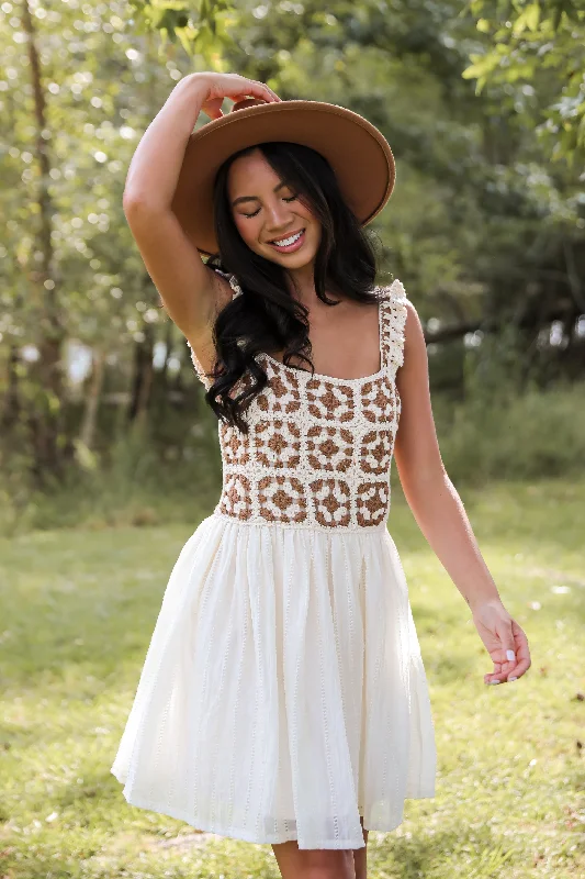Mini dresses with keyhole necklinesFINAL SALE - Composed Delight Cream Crochet Knit Mini Dress
