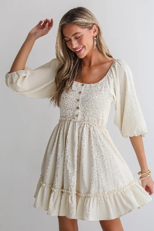 Mini dresses with side slits for a sexy appealFINAL SALE - Divine Silhouette Cream Mini Dress