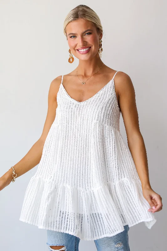 Mini dresses with spaghetti straps for a delicate lookFINAL SALE - Expert Sweetness White Crochet Knit Tunic