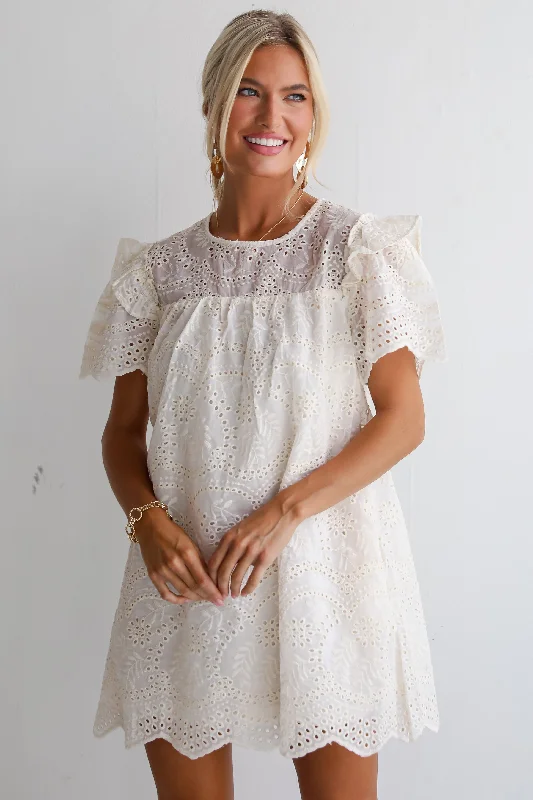 Plaid mini dresses for fall fashionFINAL SALE - Goddess Aura Ivory Eyelet Mini Dress