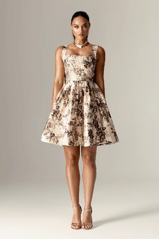Mini dresses with side slits for a sexy appealJanequa Gold Corset Mini Dress (Gold Floral)