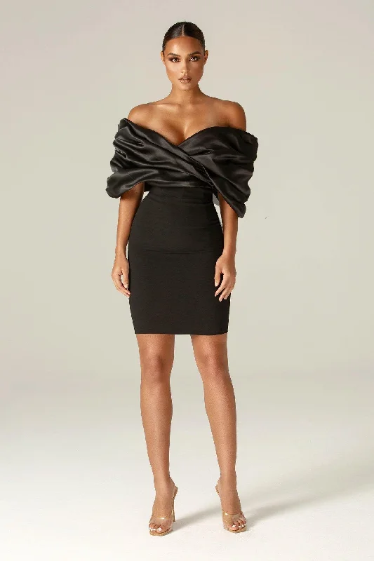 Mini dresses with high - low hems for a modern twistMaribel Crepe Ruffle Shoulder Dress (Black)