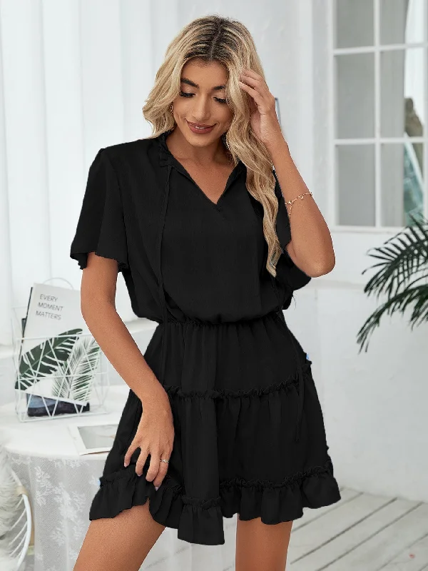 Floral print mini dresses for summer partiesSlow It Down Smocked Tassel Dress - Black