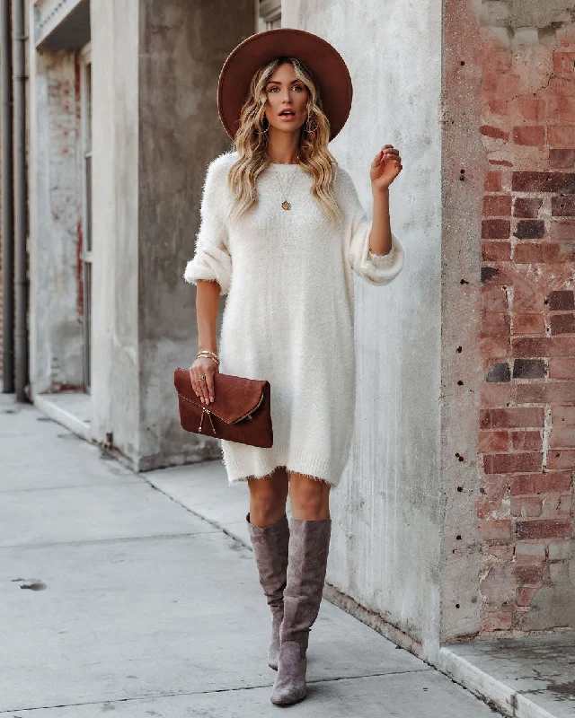 Metallic mini dresses for a glamorous eventSo In Love Knit Sweater Dress - Ivory - FINAL SALE