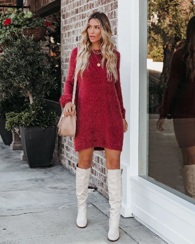 Sheer mini dresses with lace insertsSo In Love Knit Sweater Dress - Dark Mauve
