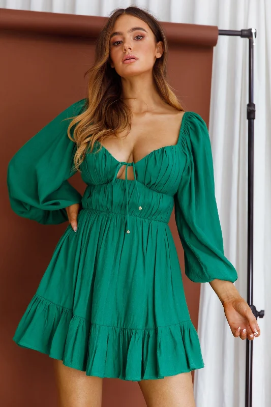Mini dresses with keyhole necklinesVista Del Mar Tied Bust Mini Dress Dark Green