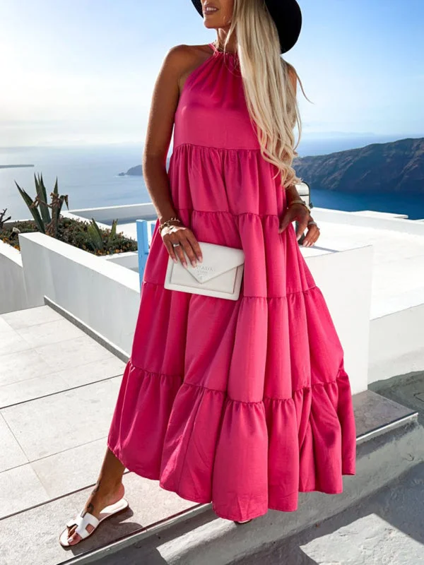 Ruffled mini dresses for a romantic touchBerryBetty - Women's Solid Color Tiered Halter Maxi Dress