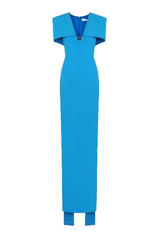 Party dresses with a pom - pom trim for a fun and festive touch​Aldwark Sheath Cape Sleeved Foam Floor Length Dress