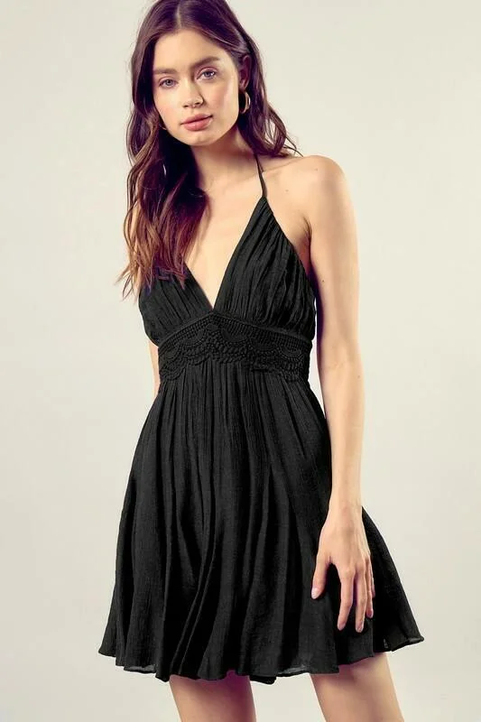 Geometric - printed wedding guest dresses for a modern weddingArianna Black Lace Halter Mini Dress