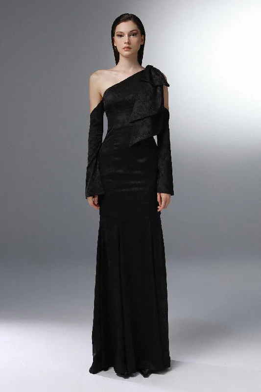Empire - waist party dresses to accentuate the waistline​Banquet Trumpet Diagonal Neck Silk Floor Length Dress