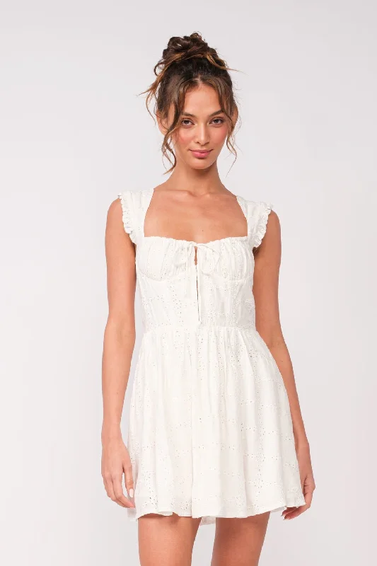 Ribbed - texture wedding guest dresses in neutral colorsBlakely White Eyelet Bustier Mini Dress