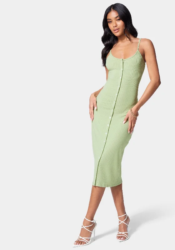 Bodycon dress with a floral print for a feminine touch​Button Front Rib Midi Dress