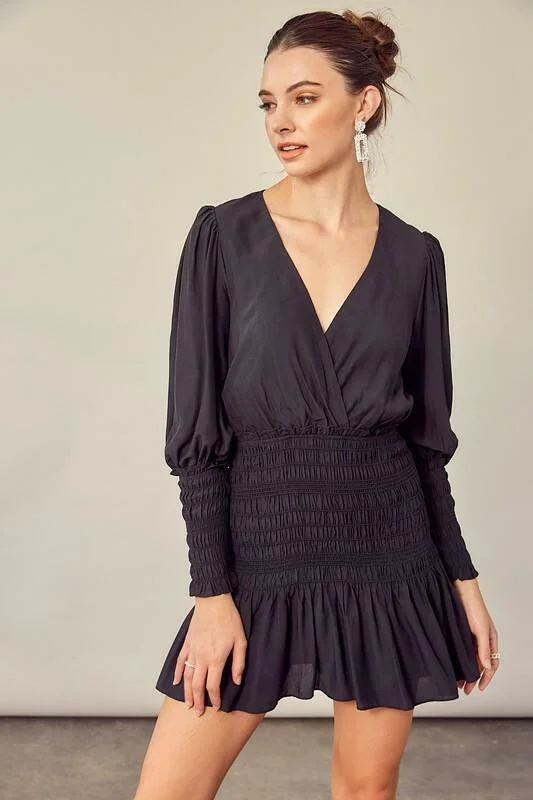 Animal - print wedding guest dresses in subtle colors for a bold statementCarlie Black Long Sleeve Mini Dress