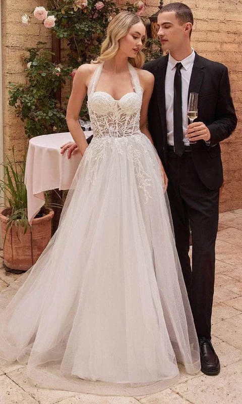 Wedding dresses with a lace - trimmed veil attachment​Cinderella Divine CD827W - Halter Corset Bridal Dress