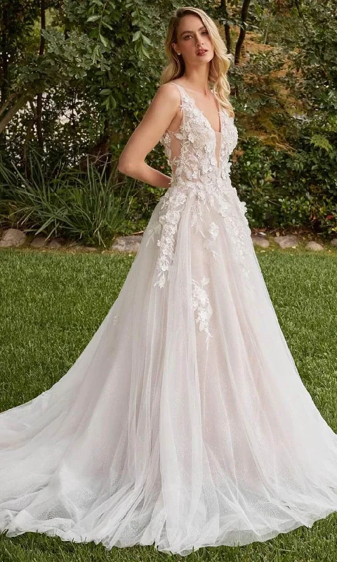 Vintage - themed wedding dresses with pearl accents​Cinderella Divine CDS436W - A-line Bridal Gown with 3D Embellishments