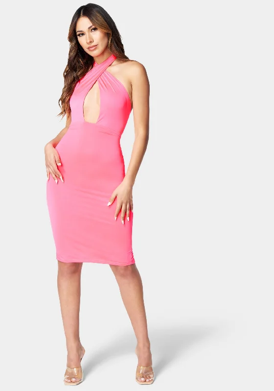 Backless bodycon dress for a bold statement​Cutout Halter Midi Dress