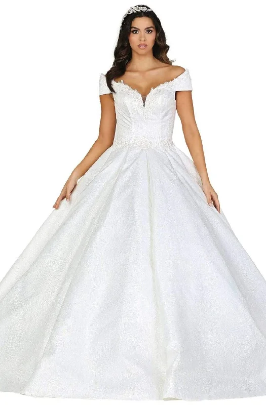 Two - piece wedding dresses with a crop top​Dancing Queen - 107 Off-Shoulder Pleated Wedding Ballgown