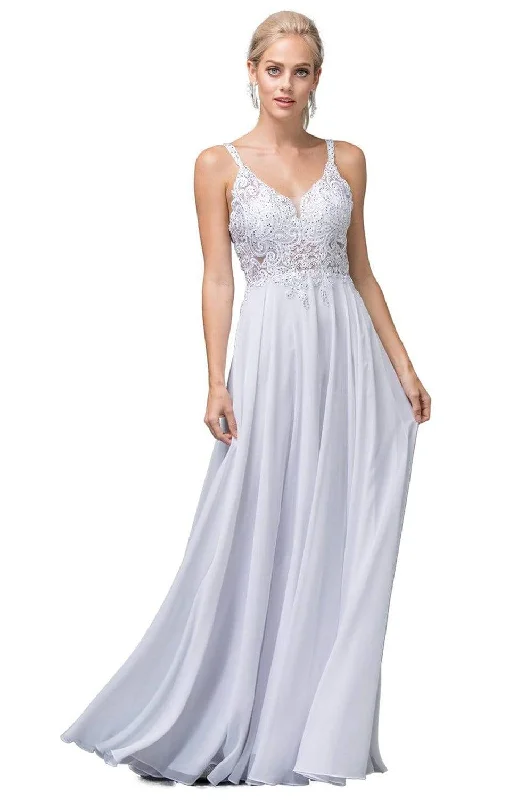 Appliqued wedding dresses with 3D floral designs​Dancing Queen - 142 Embellished V-Neck A-Line Wedding Gown