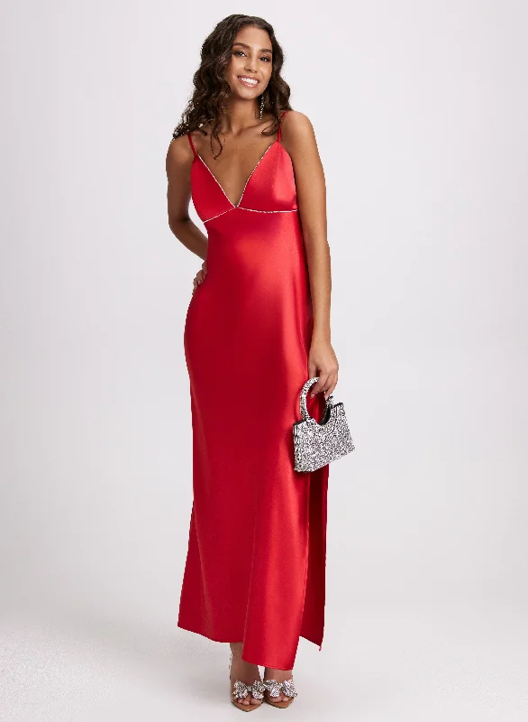 Wedding guest dresses with abstract prints and long trainsEmbellished Satin Slip Dress