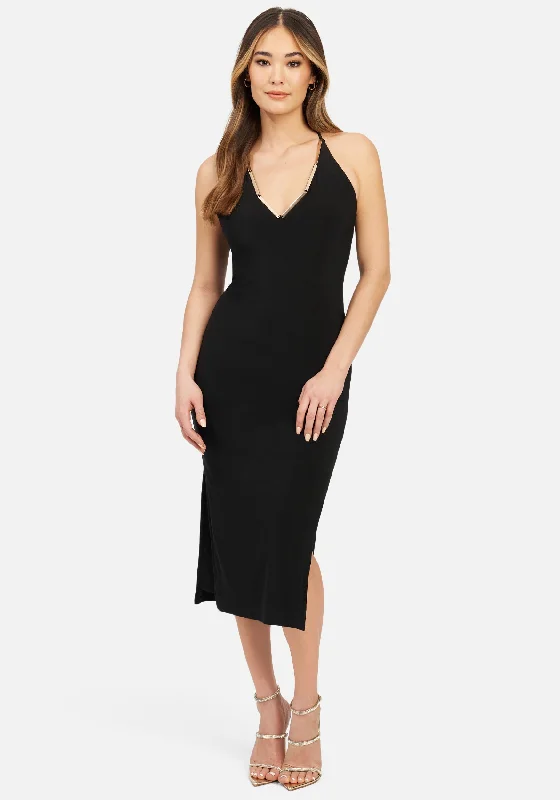Backless bodycon dress for a bold statement​Gold Bar Detail Dress