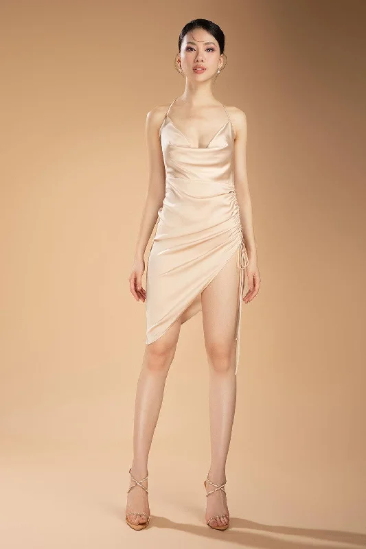 Party dresses with a V - neck design to enhance the neckline​Greyson Bodycon Asymmetric Silk Blend Knee-length Dress