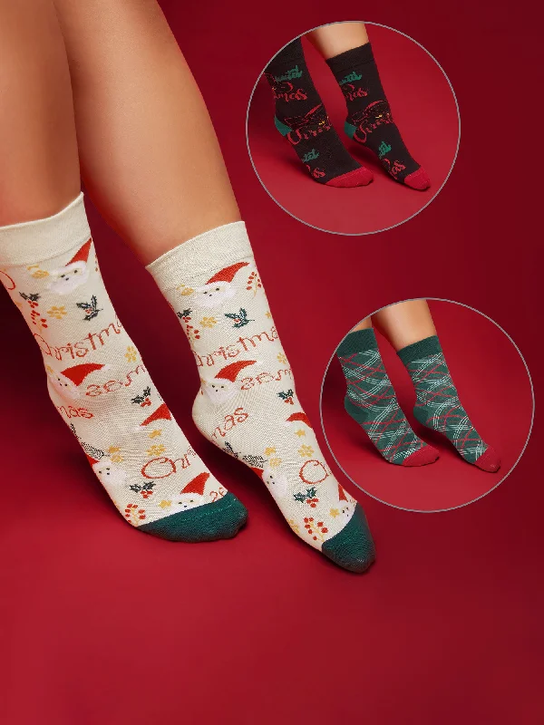 Party dresses with a cut - out design for a daring and edgy style​Holiday Everything Printed Three Pair Socks